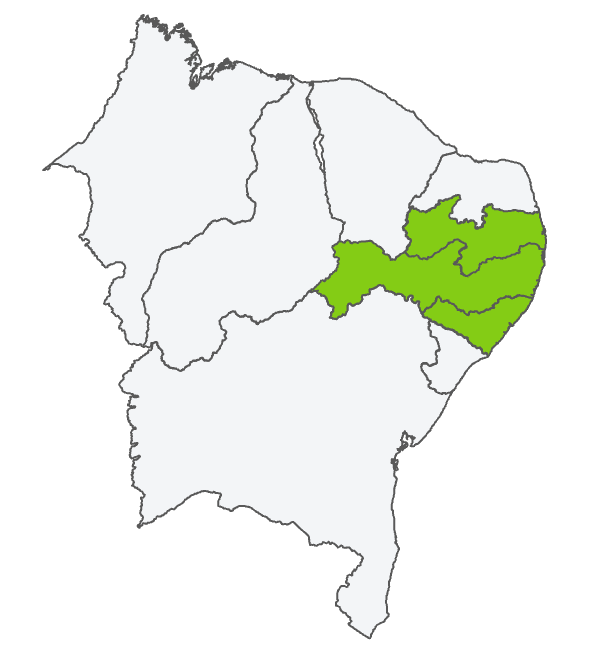 Mapa de atuação no Nordeste